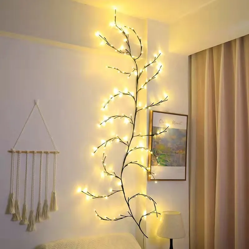 Flexible LED willow vine light garland with warm white lights on textured branches