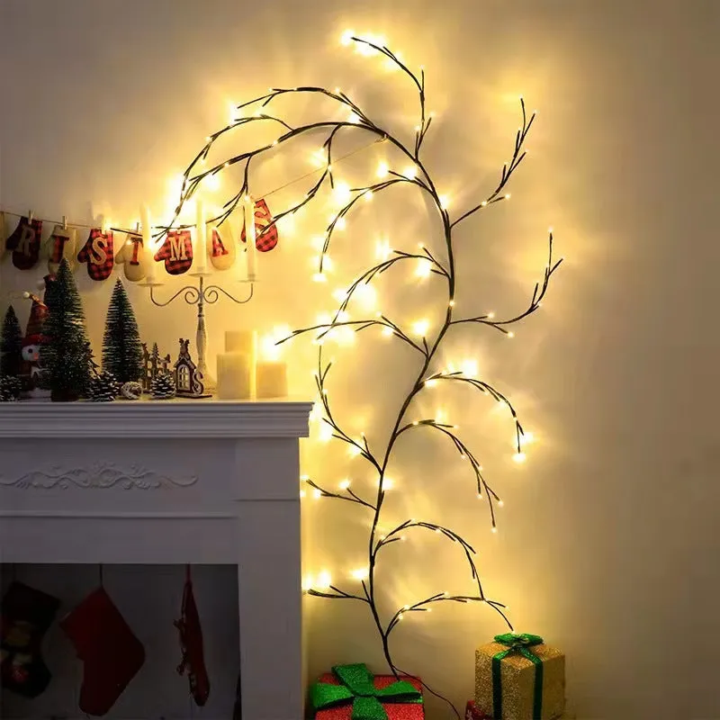 Flexible LED willow vine light garland with warm white lights on textured branches