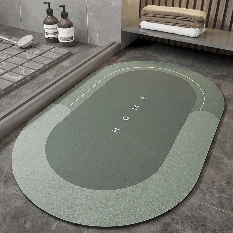 Blended machine-woven floor mat shown in blue, available in oval and rectangle shapes and three sizes.