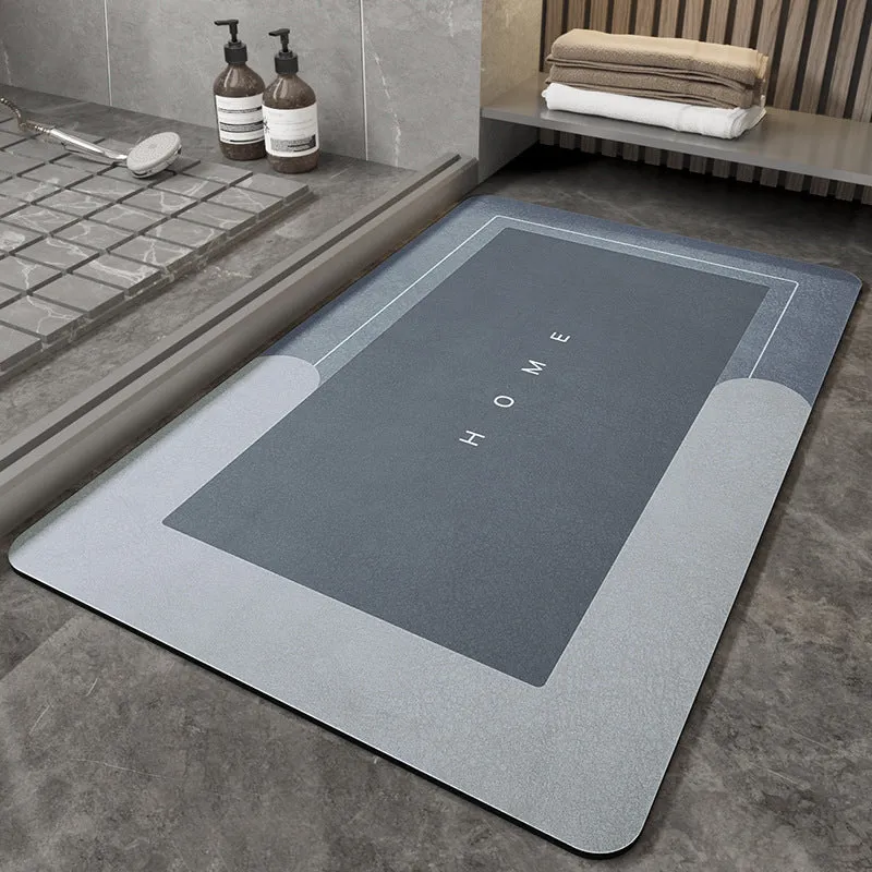 Blended machine-woven floor mat shown in blue, available in oval and rectangle shapes and three sizes.