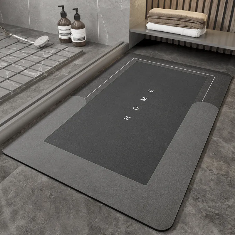 Blended machine-woven floor mat shown in blue, available in oval and rectangle shapes and three sizes.