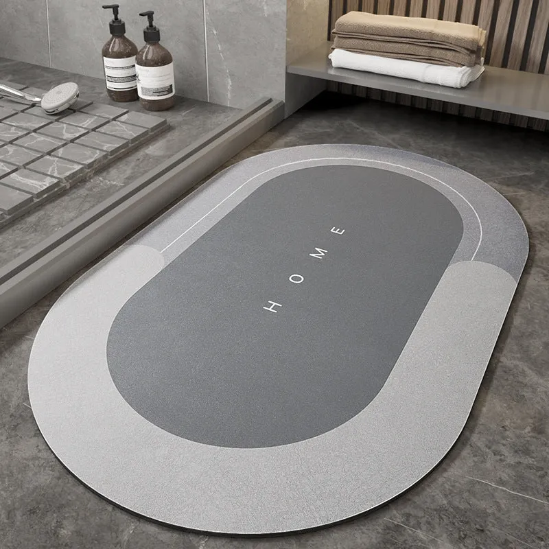 Blended machine-woven floor mat shown in blue, available in oval and rectangle shapes and three sizes.