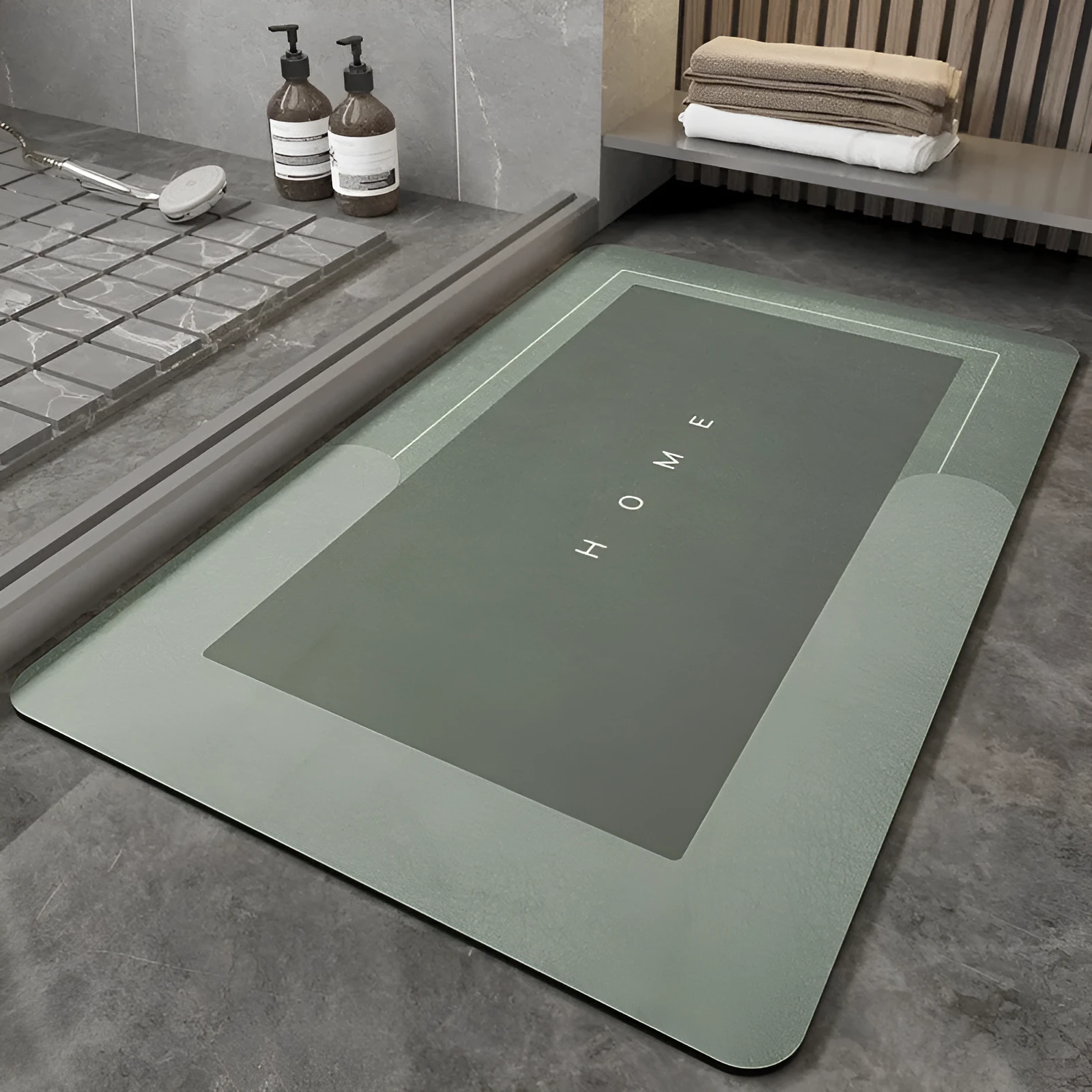 Blended machine-woven floor mat shown in blue, available in oval and rectangle shapes and three sizes.