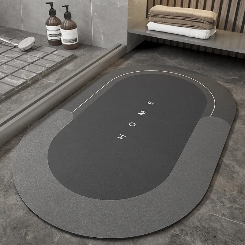 Blended machine-woven floor mat shown in blue, available in oval and rectangle shapes and three sizes.