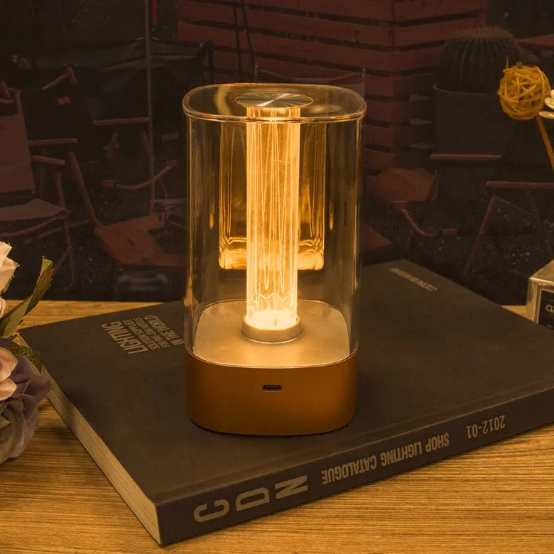 Rose gold touch-control LED bedside lamp with decorative conch pattern and USB charging cable