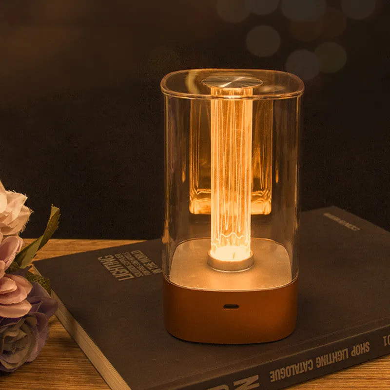 Rose gold touch-control LED bedside lamp with decorative conch pattern and USB charging cable