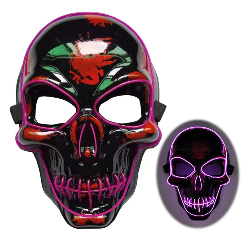 LED glow skeleton mask with flashing lights in multiple colours, showing eye, nose and mouth openings