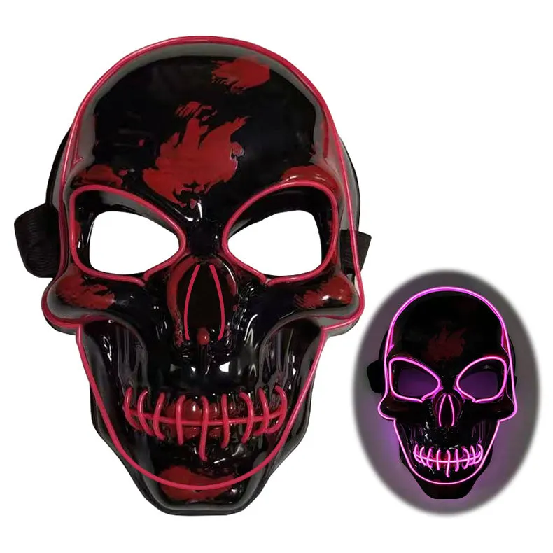 LED glow skeleton mask with flashing lights in multiple colours, showing eye, nose and mouth openings