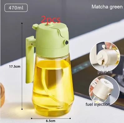 Glass olive oil sprayer dispenser with 470ml capacity and dual-function nozzle