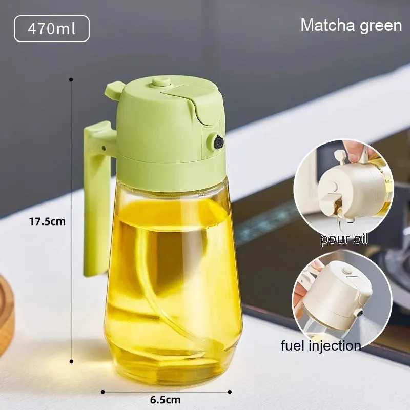 Glass olive oil sprayer dispenser with 470ml capacity and dual-function nozzle
