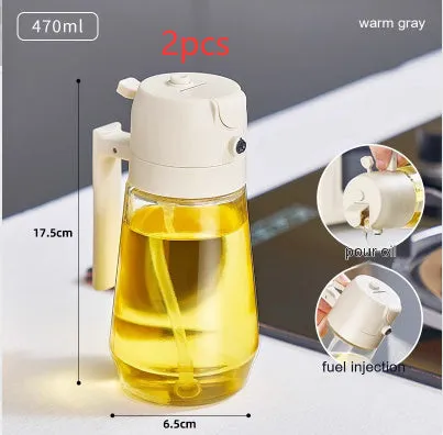 Glass olive oil sprayer dispenser with 470ml capacity and dual-function nozzle