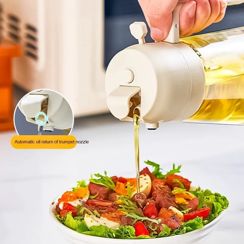 Glass olive oil sprayer dispenser with 470ml capacity and dual-function nozzle