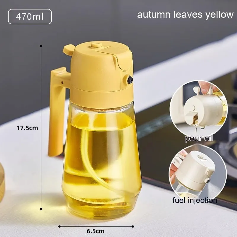 Glass olive oil sprayer dispenser with 470ml capacity and dual-function nozzle