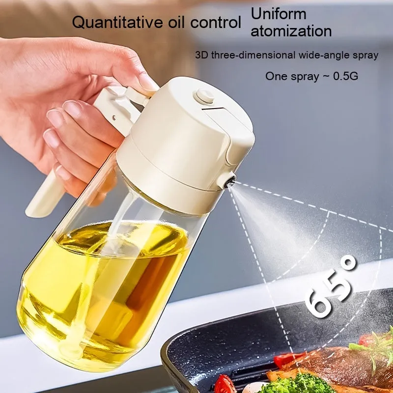 Glass olive oil sprayer dispenser with 470ml capacity and dual-function nozzle