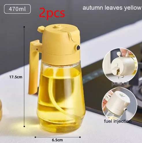 Glass olive oil sprayer dispenser with 470ml capacity and dual-function nozzle