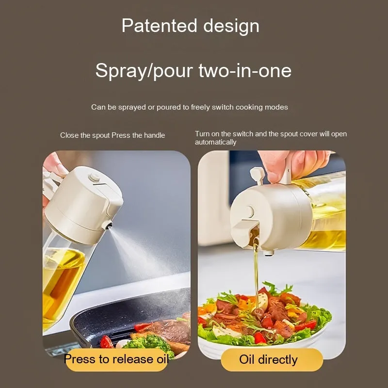 Glass olive oil sprayer dispenser with 470ml capacity and dual-function nozzle
