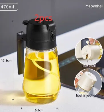 Glass olive oil sprayer dispenser with 470ml capacity and dual-function nozzle