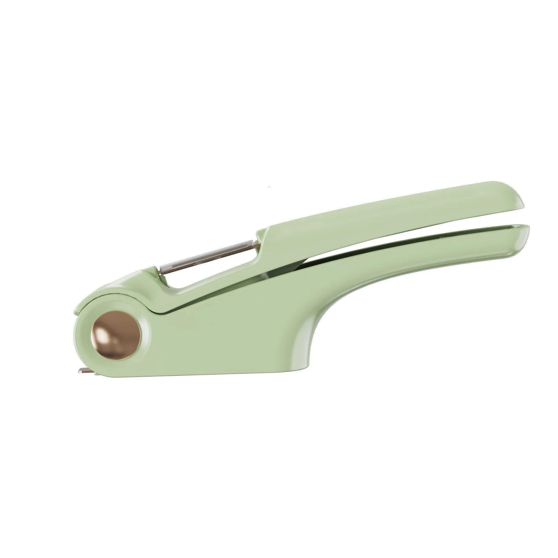 Manual garlic press with stainless steel head and coloured ABS plastic handles