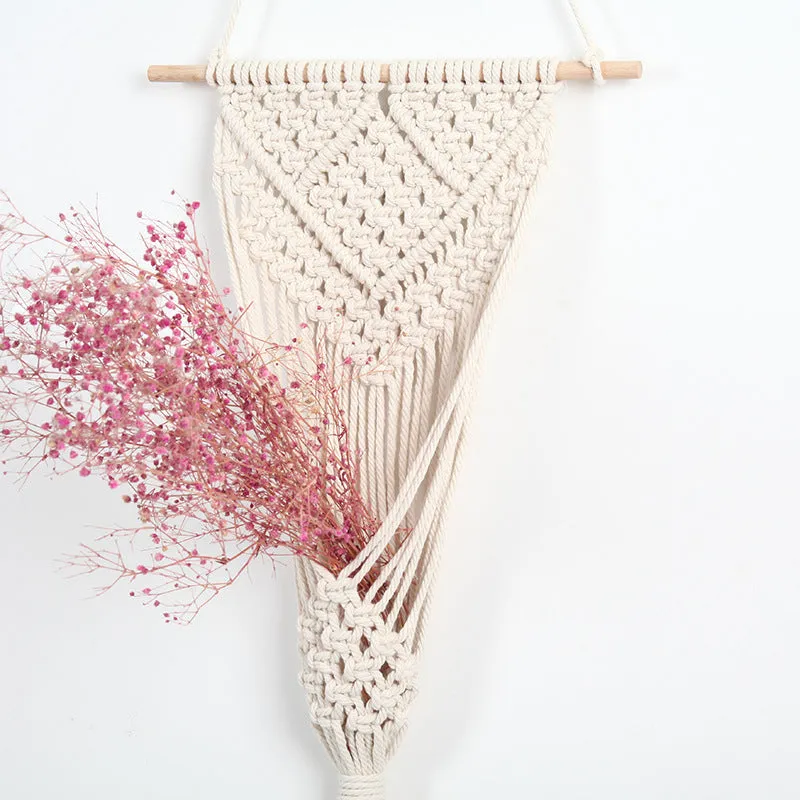 White woven cotton flower basket wall decoration with rectangular grid pattern measuring 30x70cm