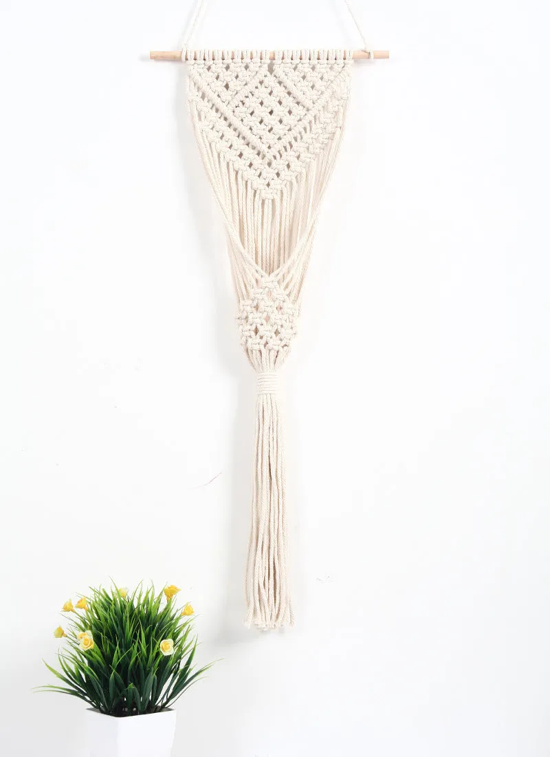 White woven cotton flower basket wall decoration with rectangular grid pattern measuring 30x70cm