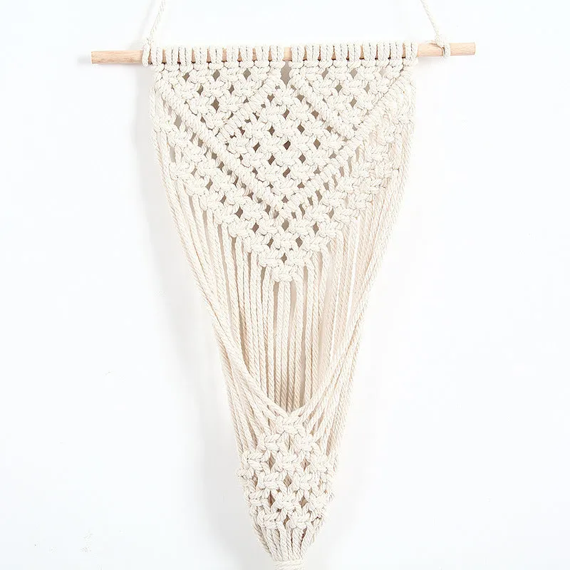 White woven cotton flower basket wall decoration with rectangular grid pattern measuring 30x70cm
