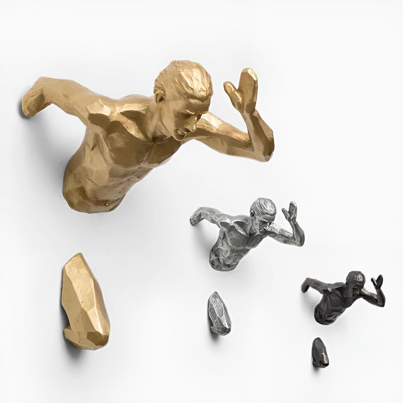 Modern resin character sculpture wall hanging decoration in a metallic finish