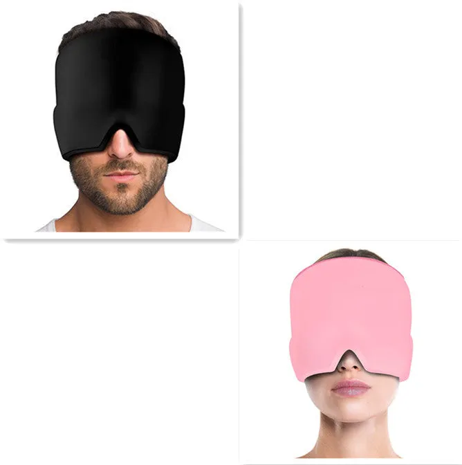 Black elastic cloth gel eye mask for headache relief with adjustable band
