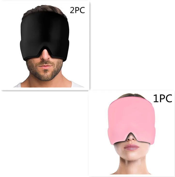 Black elastic cloth gel eye mask for headache relief with adjustable band