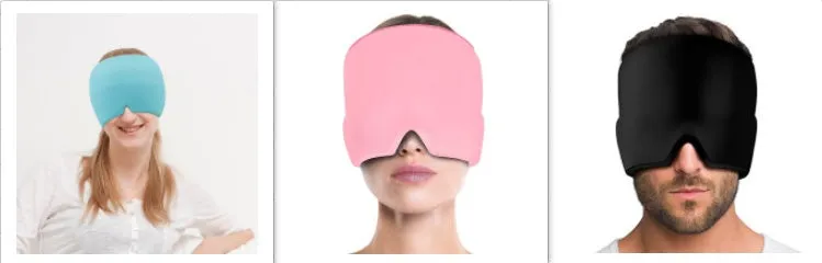 Black elastic cloth gel eye mask for headache relief with adjustable band