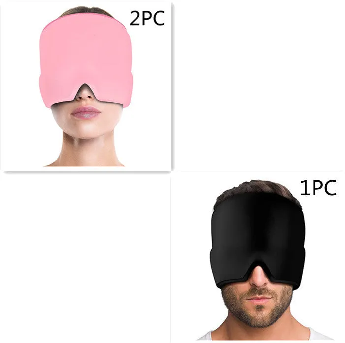 Black elastic cloth gel eye mask for headache relief with adjustable band