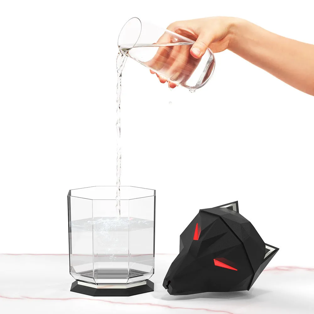 Black and white desktop humidifier with LED lights and 650ml transparent water tank