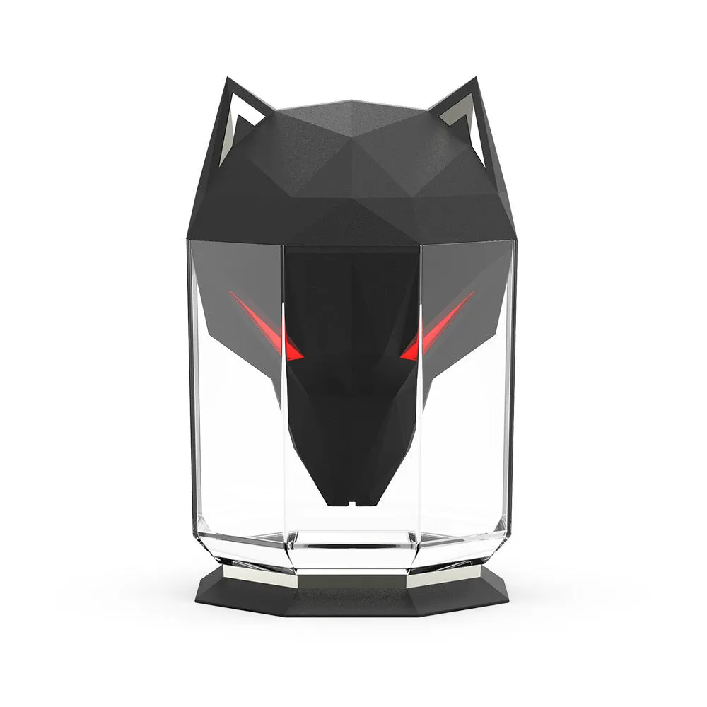 Black and white desktop humidifier with LED lights and 650ml transparent water tank