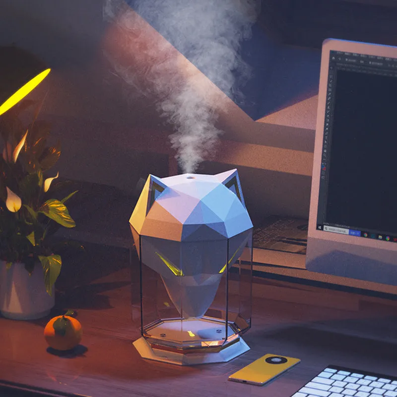 Black and white desktop humidifier with LED lights and 650ml transparent water tank