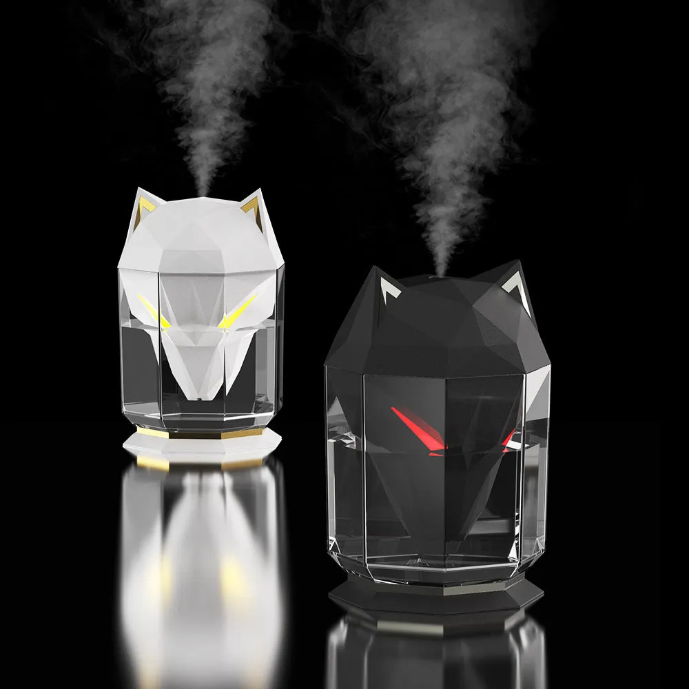 Black and white desktop humidifier with LED lights and 650ml transparent water tank