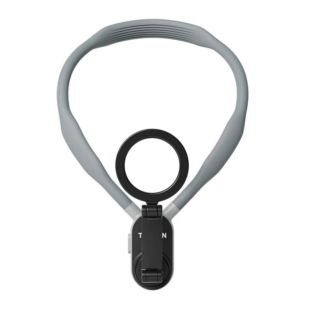 Silicone magnetic phone neck mount with aluminium strip and safety rope in grey or blue