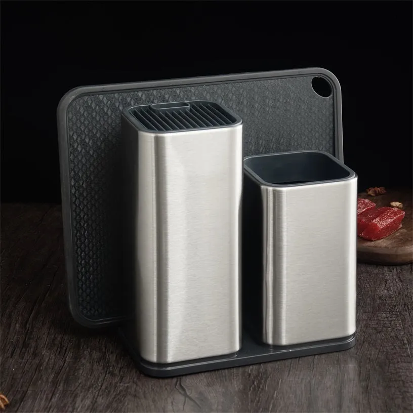 Stainless steel kitchen knife storage holder with PP rack and optional accessories