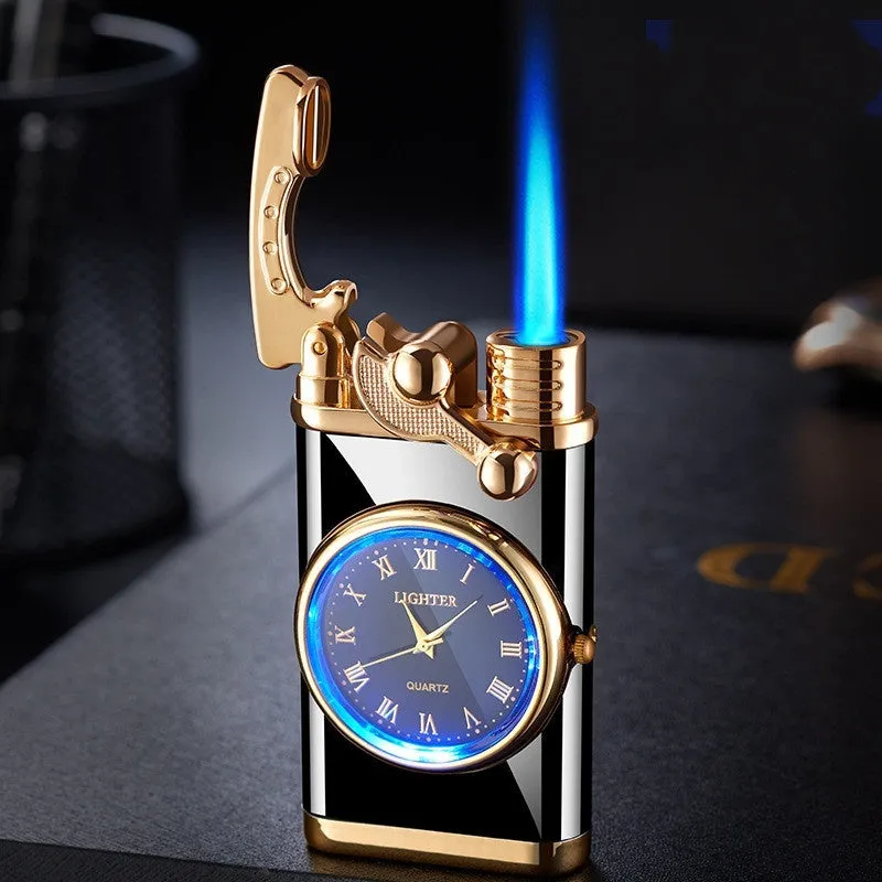 Men's wristwatch lighter with electric ignition and adjustable blue flame on zinc alloy case