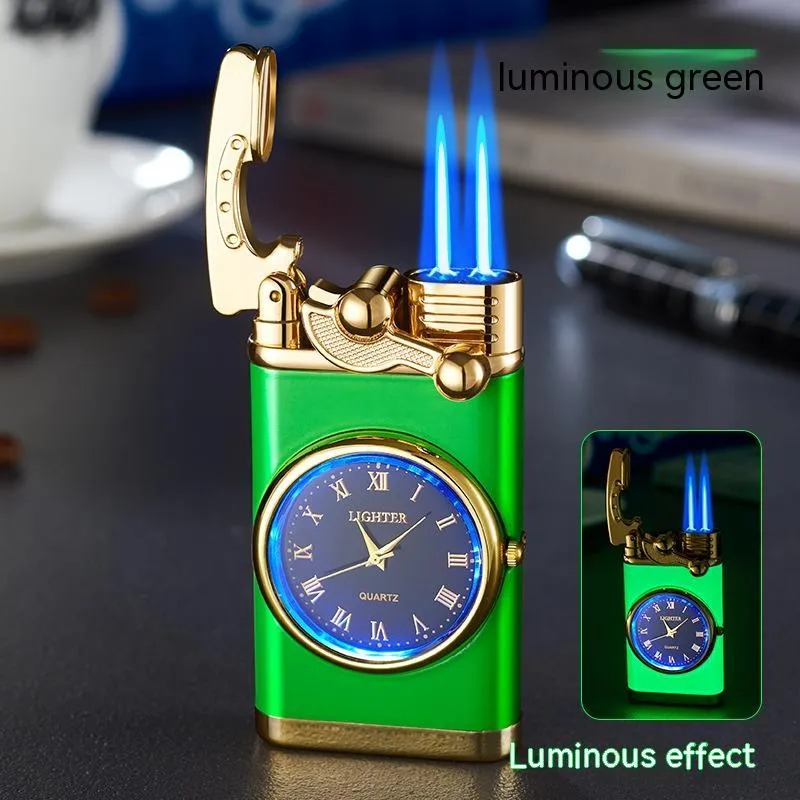 Men's wristwatch lighter with electric ignition and adjustable blue flame on zinc alloy case