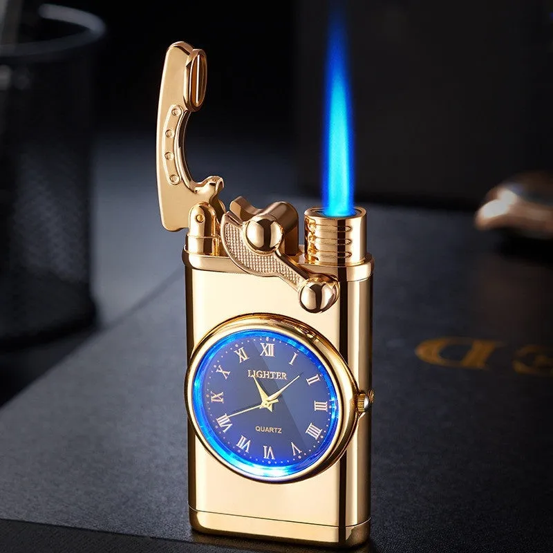 Men's wristwatch lighter with electric ignition and adjustable blue flame on zinc alloy case