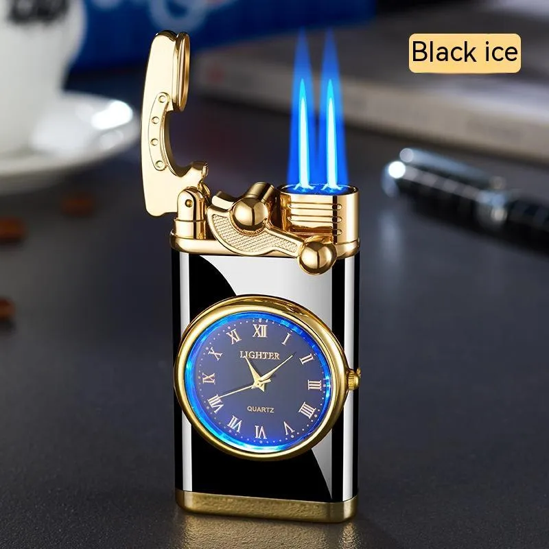 Men's wristwatch lighter with electric ignition and adjustable blue flame on zinc alloy case