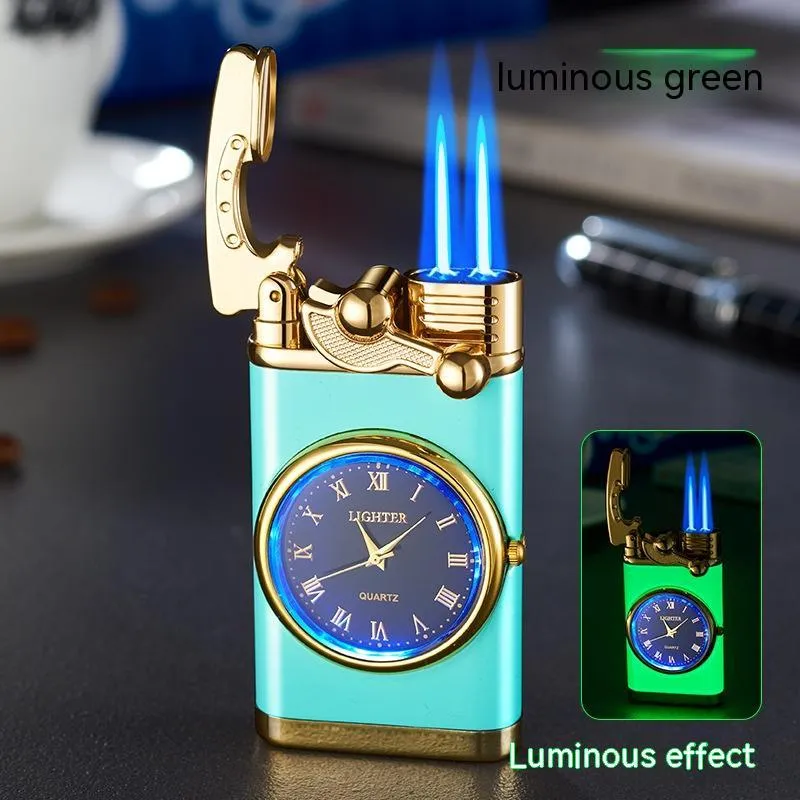 Men's wristwatch lighter with electric ignition and adjustable blue flame on zinc alloy case