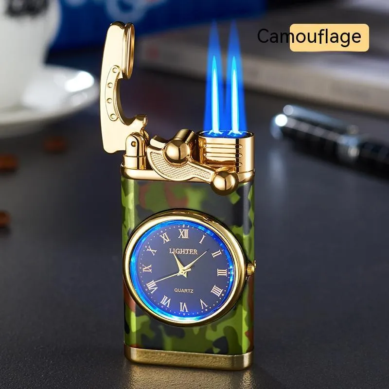 Men's wristwatch lighter with electric ignition and adjustable blue flame on zinc alloy case