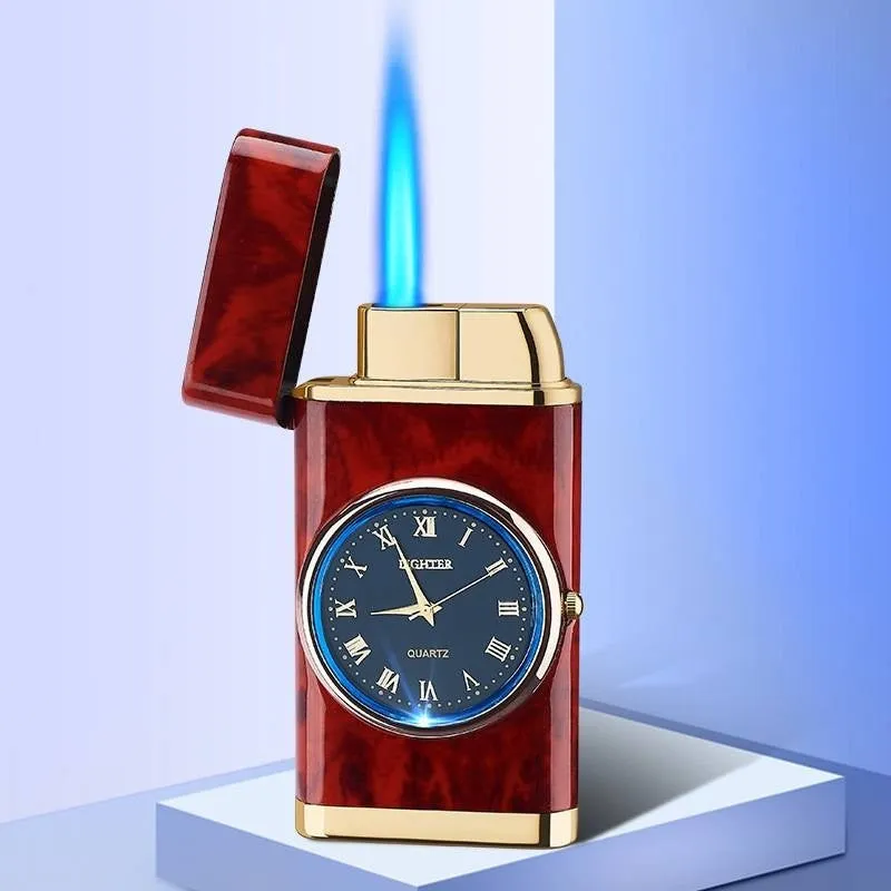 Men's wristwatch lighter with electric ignition and adjustable blue flame on zinc alloy case