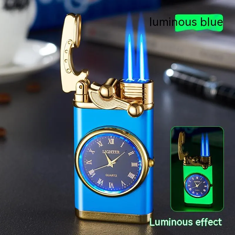 Men's wristwatch lighter with electric ignition and adjustable blue flame on zinc alloy case