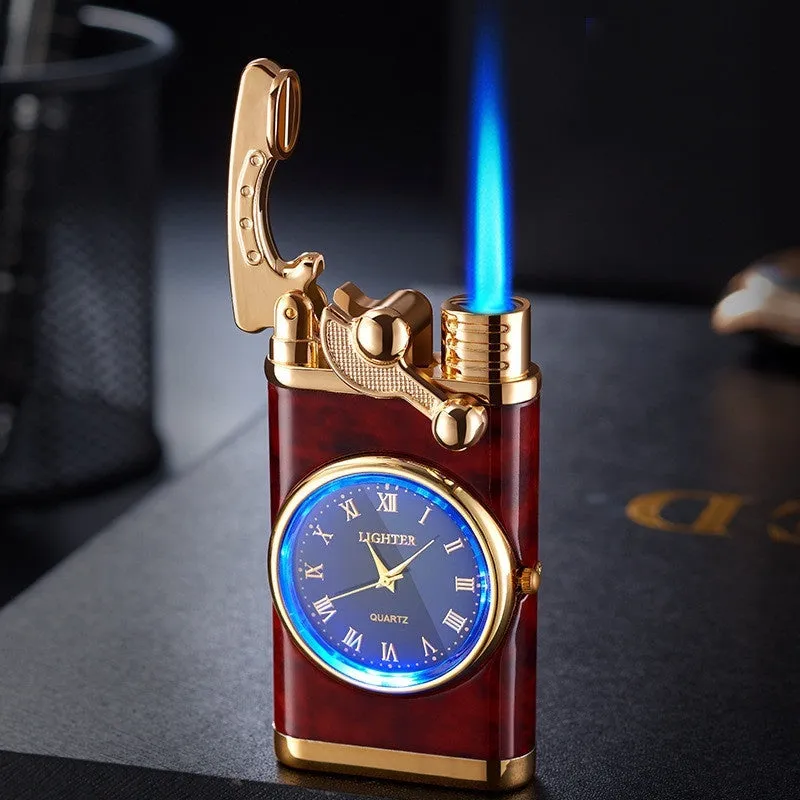 Men's wristwatch lighter with electric ignition and adjustable blue flame on zinc alloy case