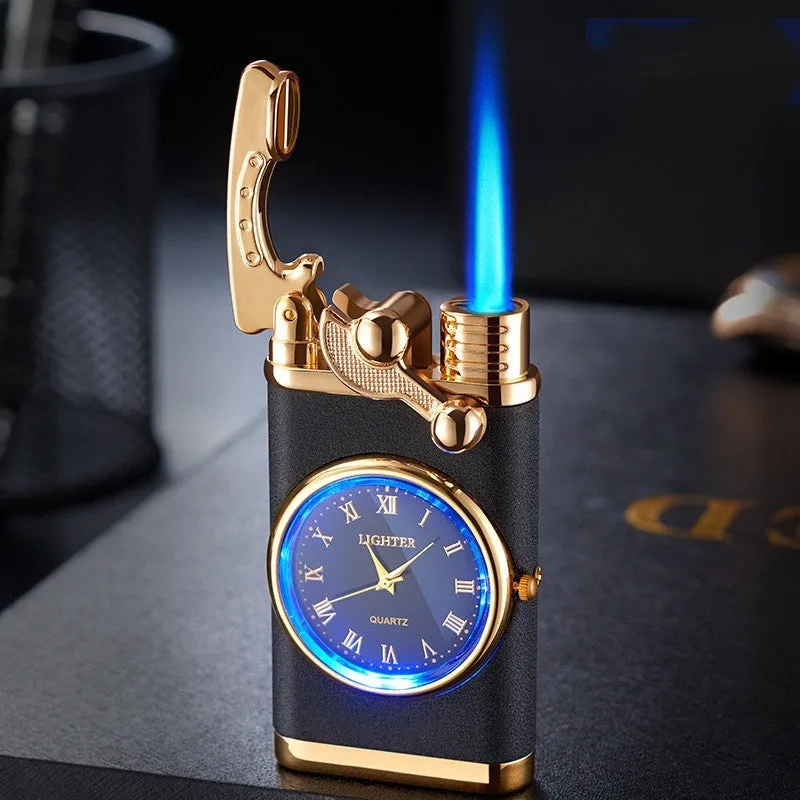 Men's wristwatch lighter with electric ignition and adjustable blue flame on zinc alloy case