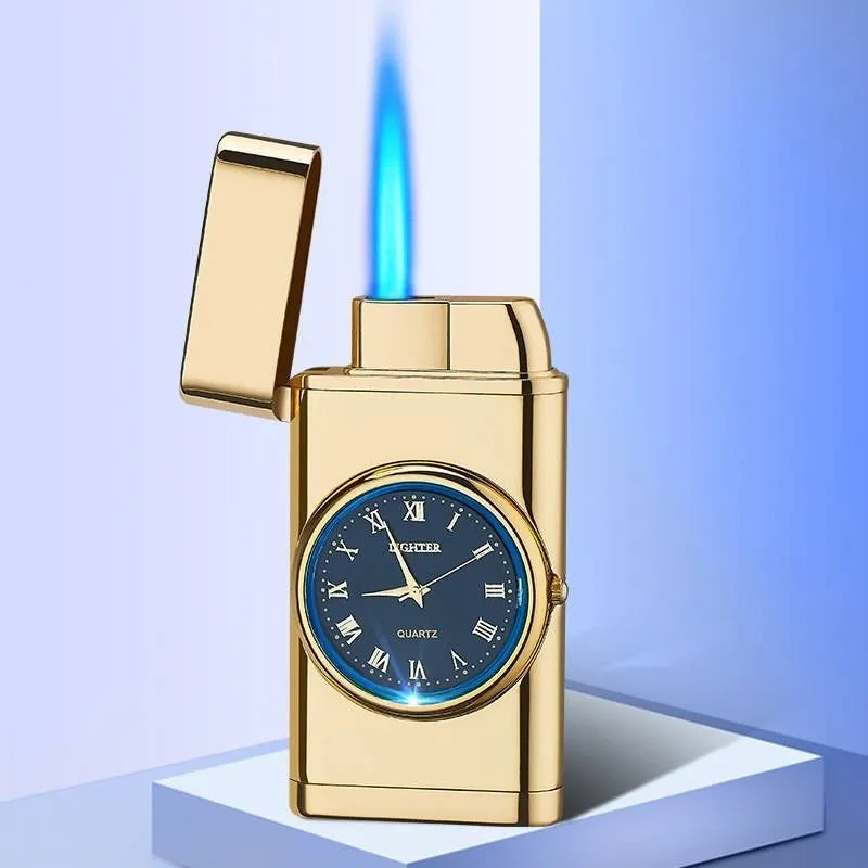 Men's wristwatch lighter with electric ignition and adjustable blue flame on zinc alloy case