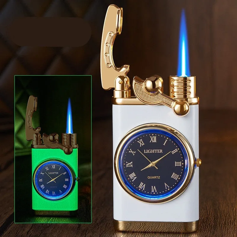 Men's wristwatch lighter with electric ignition and adjustable blue flame on zinc alloy case
