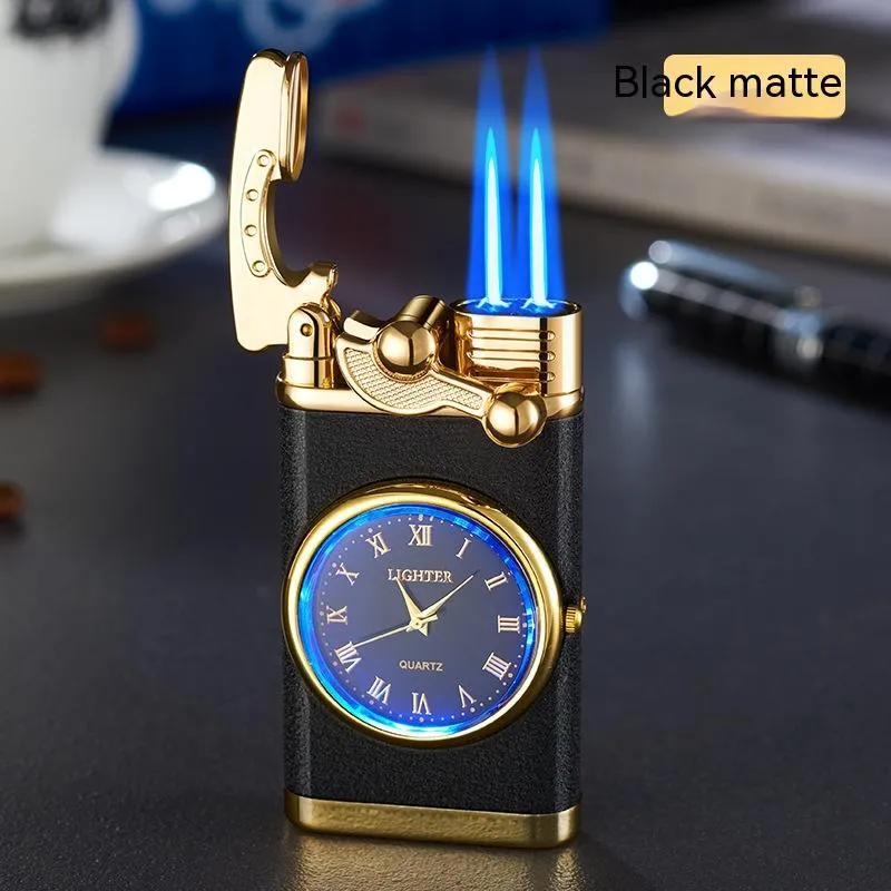 Men's wristwatch lighter with electric ignition and adjustable blue flame on zinc alloy case