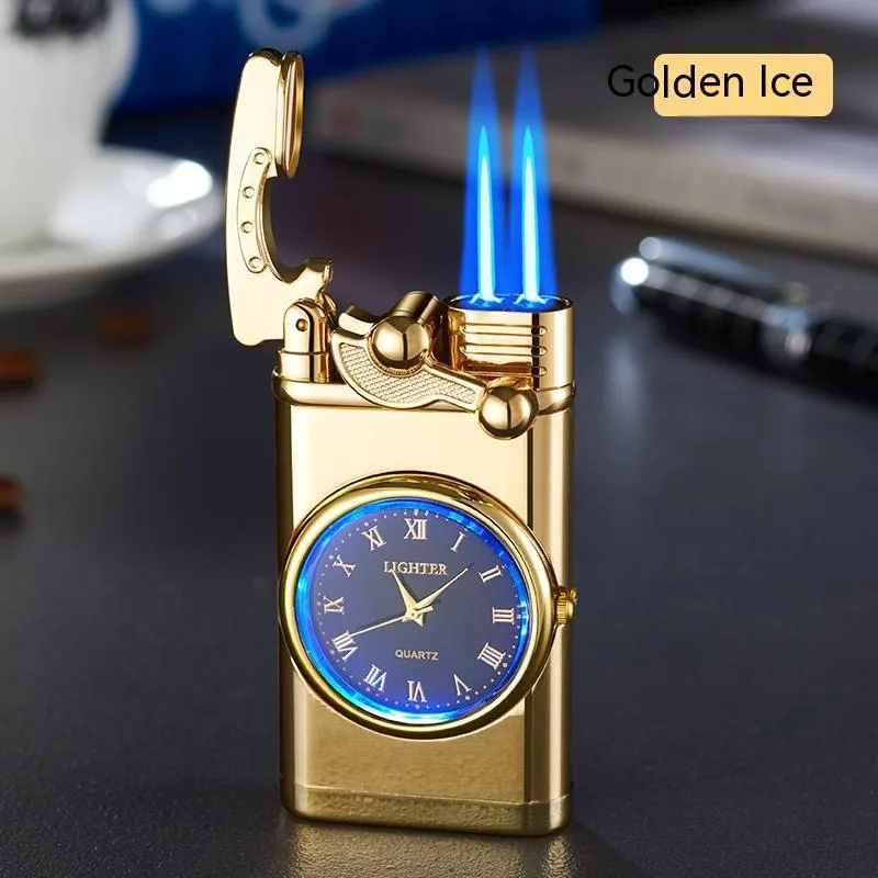 Men's wristwatch lighter with electric ignition and adjustable blue flame on zinc alloy case
